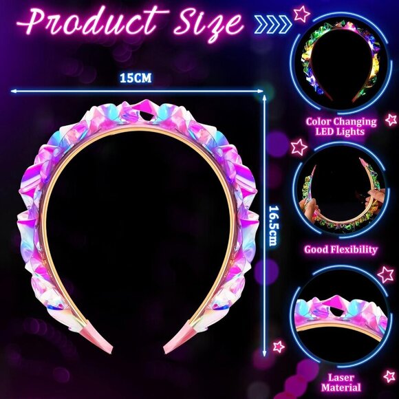 Glow in Dark LED Headband Light Up Hair Accessories for Parties Weddings